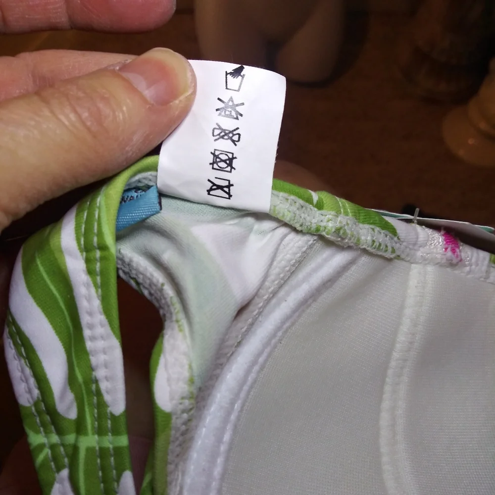 Letarte Maui Hawaii Hot Pink & Green Rose/Palm Print Bikini Top - Picture 8 of 9